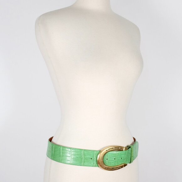 Ralph Lauren Collection Belt sz M alligator green gold horseshoe buckle main image 13
